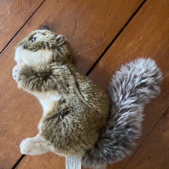 Plush 7” Squirrel Toy Standing Holding Nut Bushy Tail - Picture 4 of 10
